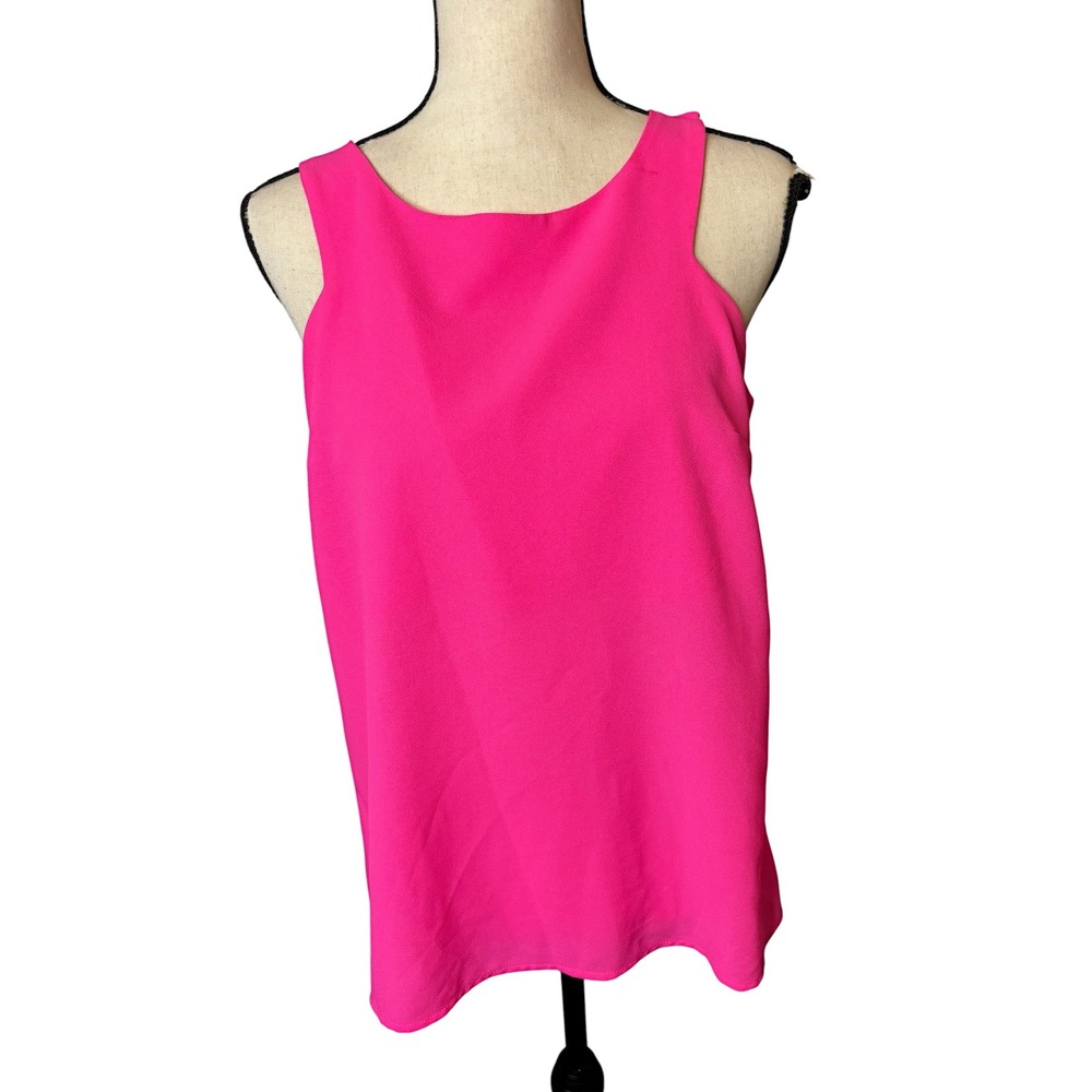 Paper Crane Hot Pink Sleeveless Blouse High Neck Zip Back Top Small